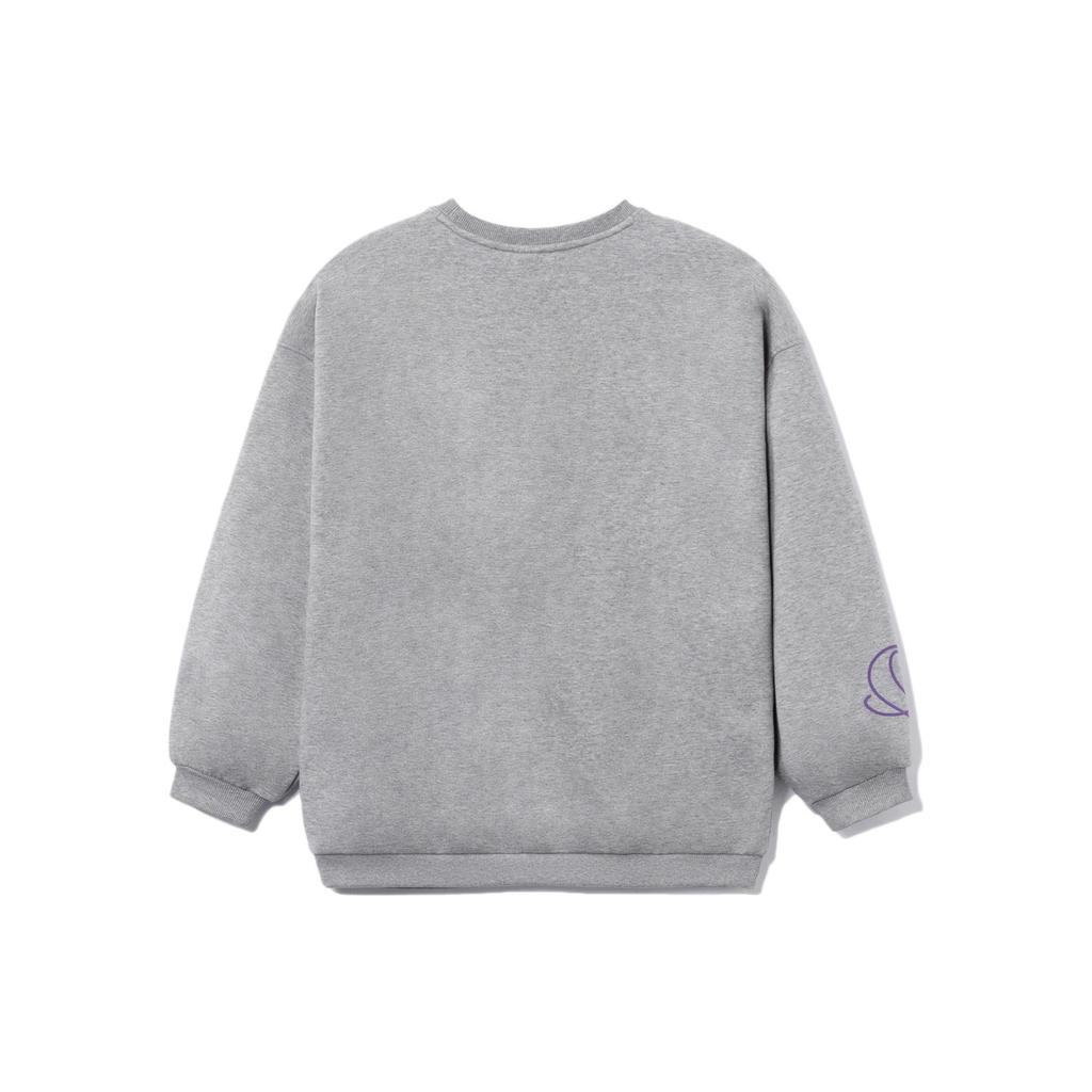 Li-Ning X Disney Cartoon Character Letter Print Loose Fleece Pullover Sweatshirt Women Sweatshirt Gray AWDRD64-2