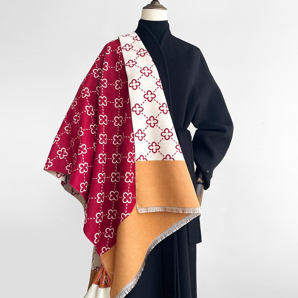 New simple high-speed jacquard machine strip imitation cashmere scarf women's short fringed premium gray shawl