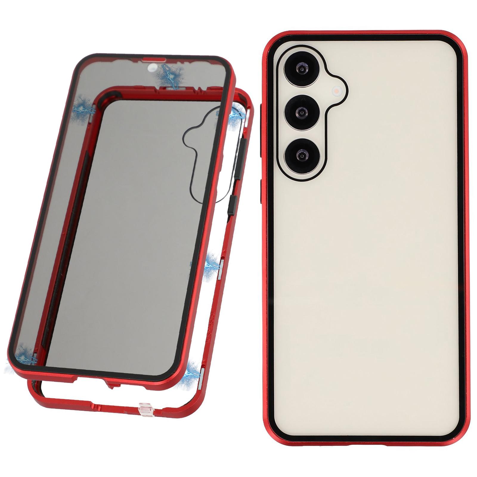 

For Samsung Galaxy S25/S24 Case with Anti-Spy Screen Protector Tempered Glass Metal Phone Cover Magnetic Clasp Red