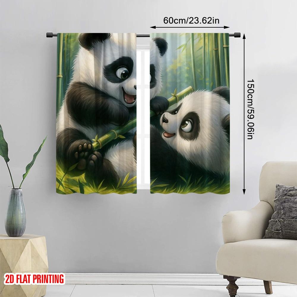 2 Stück, 2D-Flachdruck Moderne Vorhänge Panda Spielzeit Strapazierfähiges Polyester (ohne Stange) Feiertags-Perfekt für Schlafzimmer & Wohnzimmer