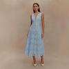 Women Sleeveless V Neck Midi Dress Elegant Hollow Out Eyelet Summer Dress Casual A Line Sundress