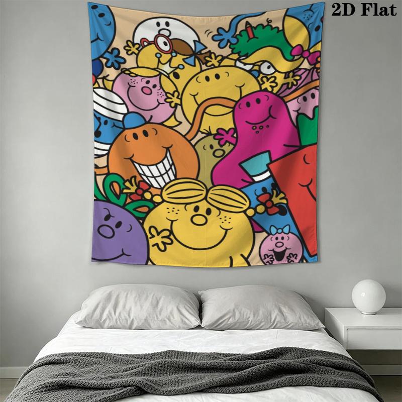 Mr. Men Little Miss Wall Tapestry Aesthetic Wall Hanging Printed Fabric Blanket Decorative Tapestries for Bedroom Living Room Home Decor