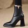Women's Shoes Platform Pointed Toe Zipper Booties High Heel Boots Block Heel New Brown