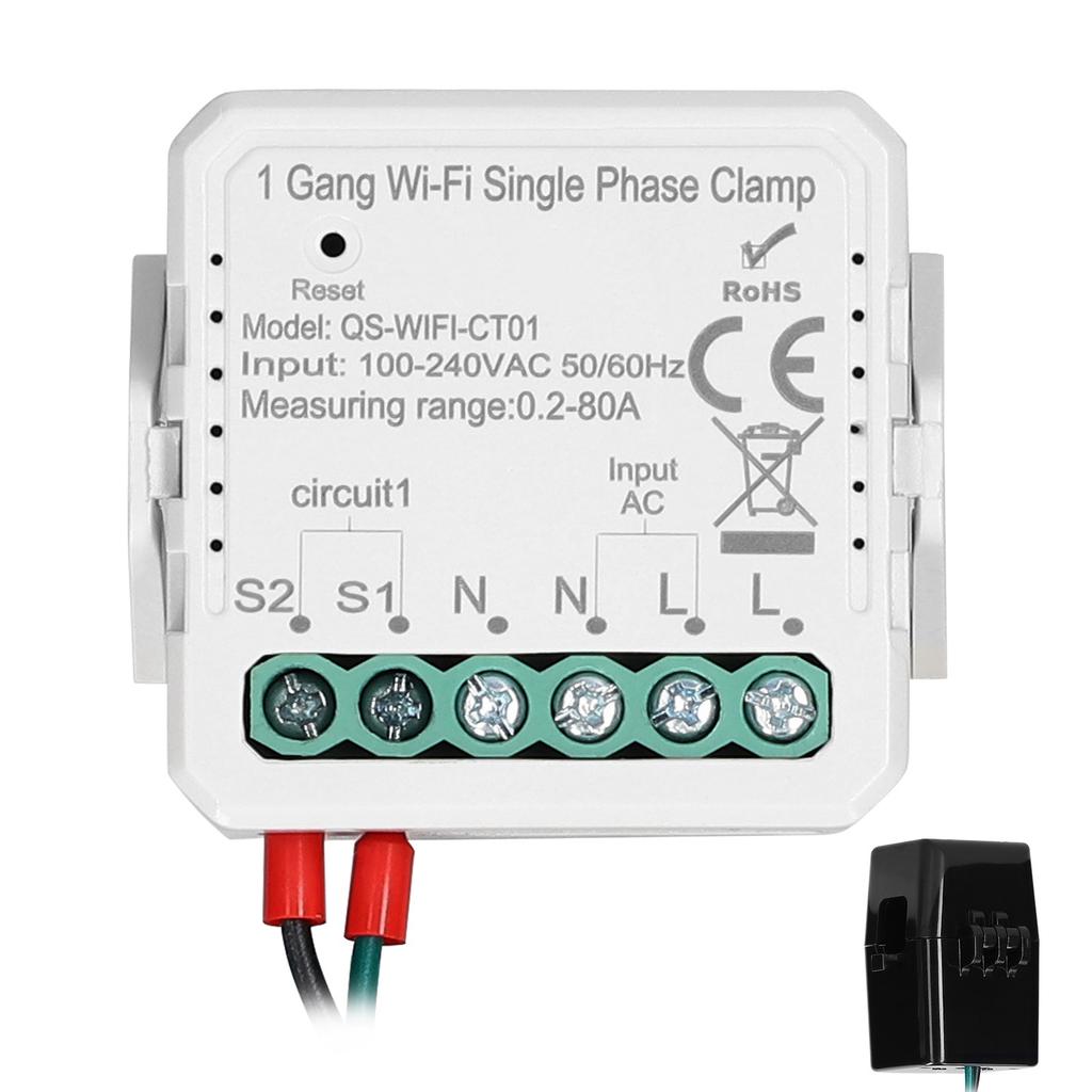 Tuya WiFi 2 Gang 80A Single Phase Clamp Solar PV Bidirectional Two Way Energy Meter Mobilephone APP Control Current