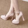 New Nude Patent Leather with Waterproof Table Mary Jane Shoes, New Super High Heels Are Not Tired, Thick Heels and High Heels.
