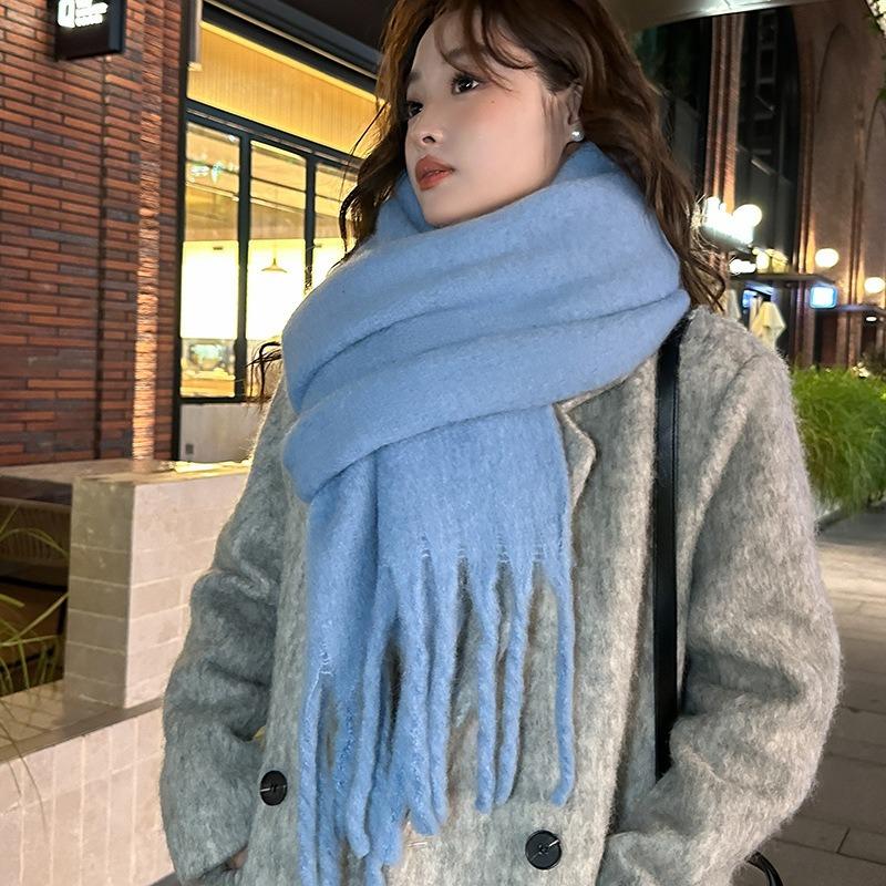 Yu Shuxin blue scarf women's winter warmth thickened Ma Hai plush scarf versatile couple shawl