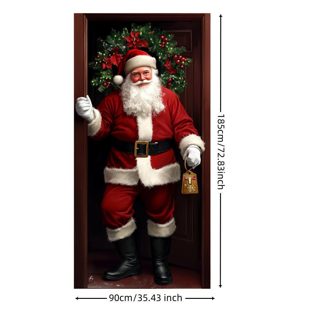 Santa Claus Open The Door Banner Door Cover Decoration Polyester Merry Christmas Winter New Year Holiday Photo Booth Navidad