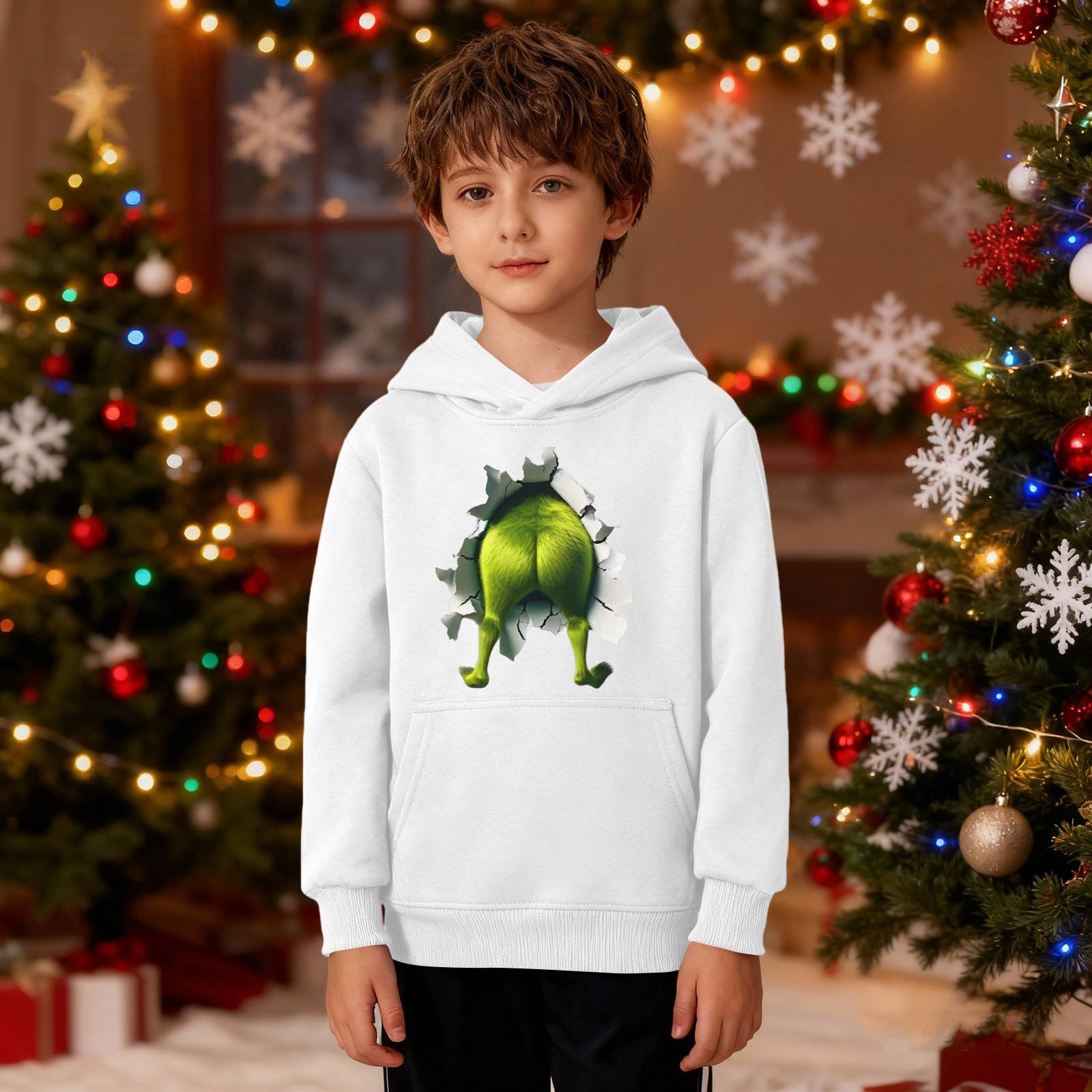 

Рождественский свитшот для мальчиков и девочек, уродливая рождественская футболка, свитшот с круглым вырезом, для малышей, с длинным рукавом, пуловер, наряд, топы 160 белый