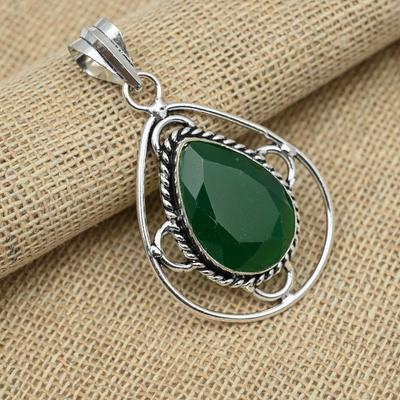 Fasētas zaļa oniksa dārgakmens 925 sudraba, ar rokām darinātas greznas piekariņu rotaslietas