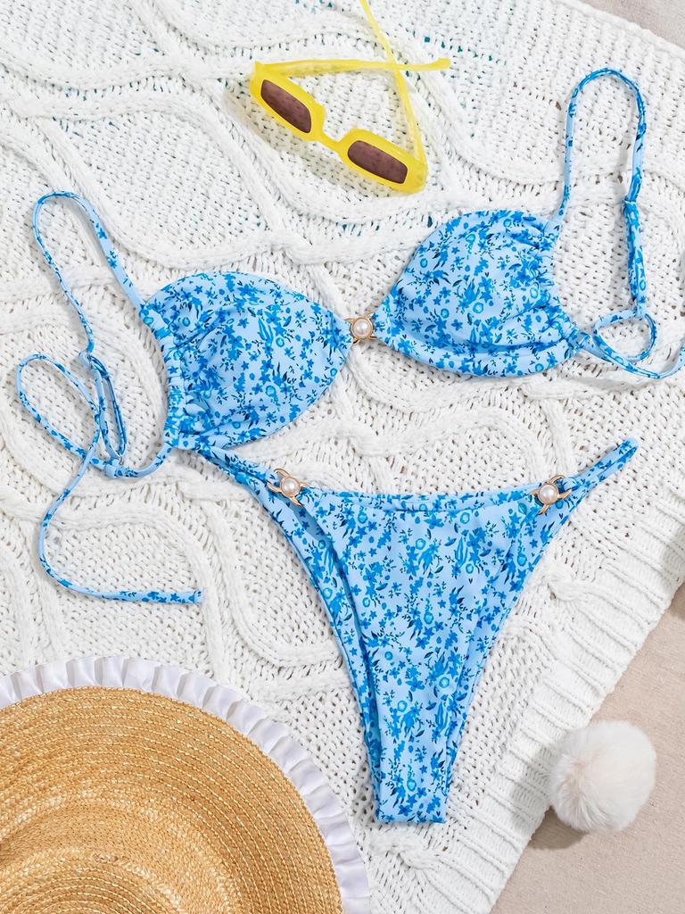2025 Pearl Tie-Up Triangle Bikini - European & American Style