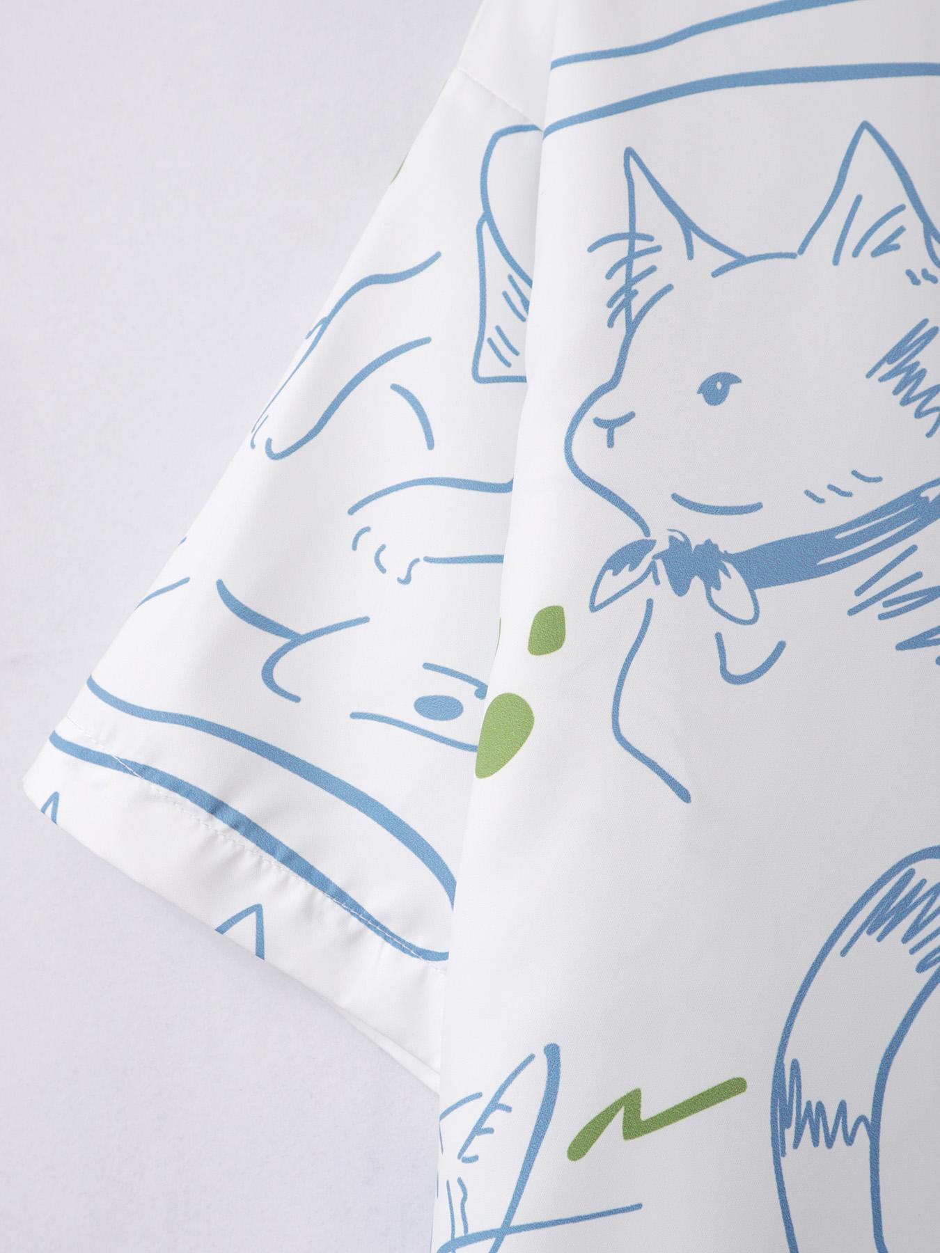 Рубашка свободного покроя свободного покроя с рисунком кота Prinr Hawaii Short Men Shirt — фото 4