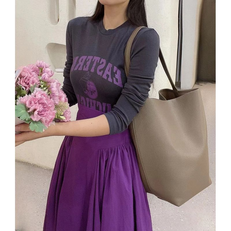 

Niche Style Fancy Soft Leather Lychee Pattern Work Clothing Bucket Bag Mud Gray high quality version