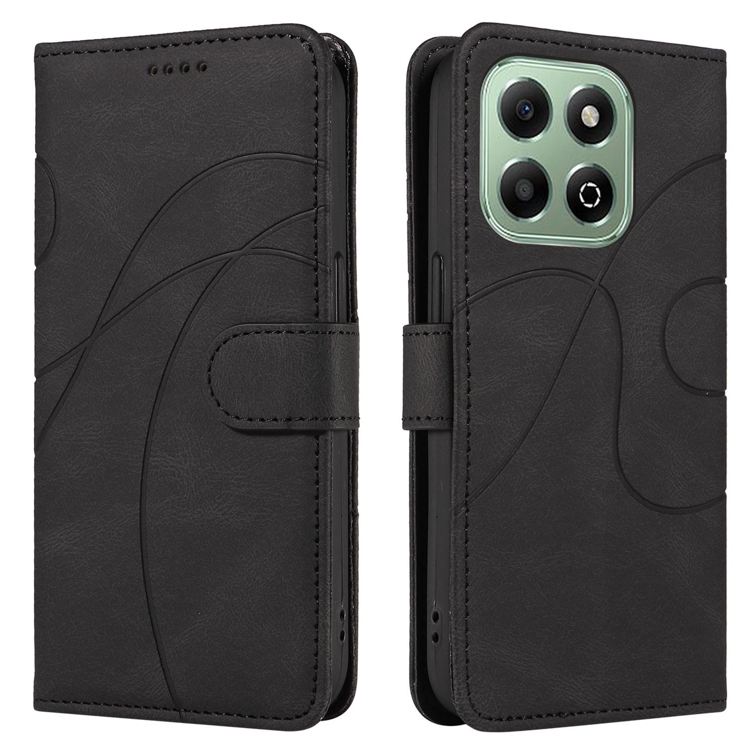 

For Honor X6b 4G Case Stand Wallet Leather Phone Cover Curved Line Wrist Strap Black