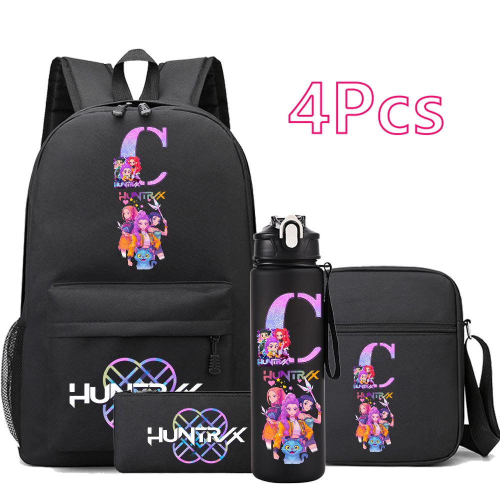 4Pcs/set Cartoon Backpack Large Capacity Bookbag Shoulder Bag Case bag with 750ml Water Bottler Boy Girl School Bag Kid Gift