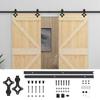 Sliding Door 2 Pcs Natural and Black Solid Pine Wood