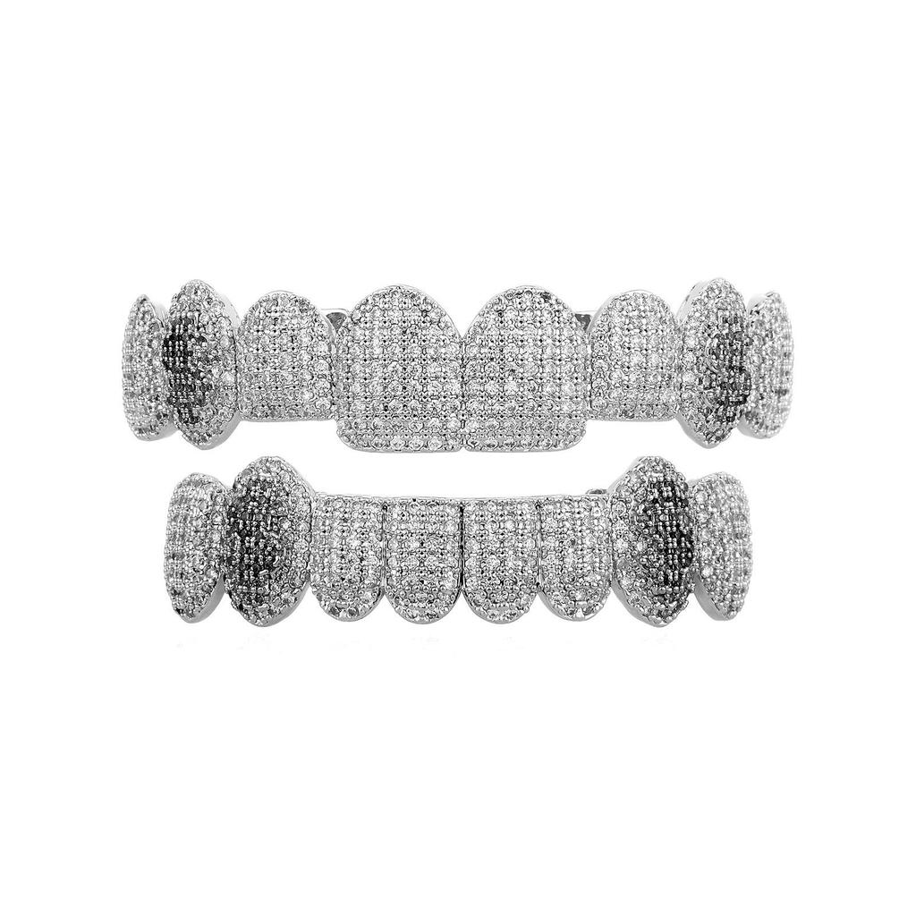8-Tooth Micro-Paved Zircon Gold Teeth Grillz – Cool Hip Hop Rapper Men's Accessory