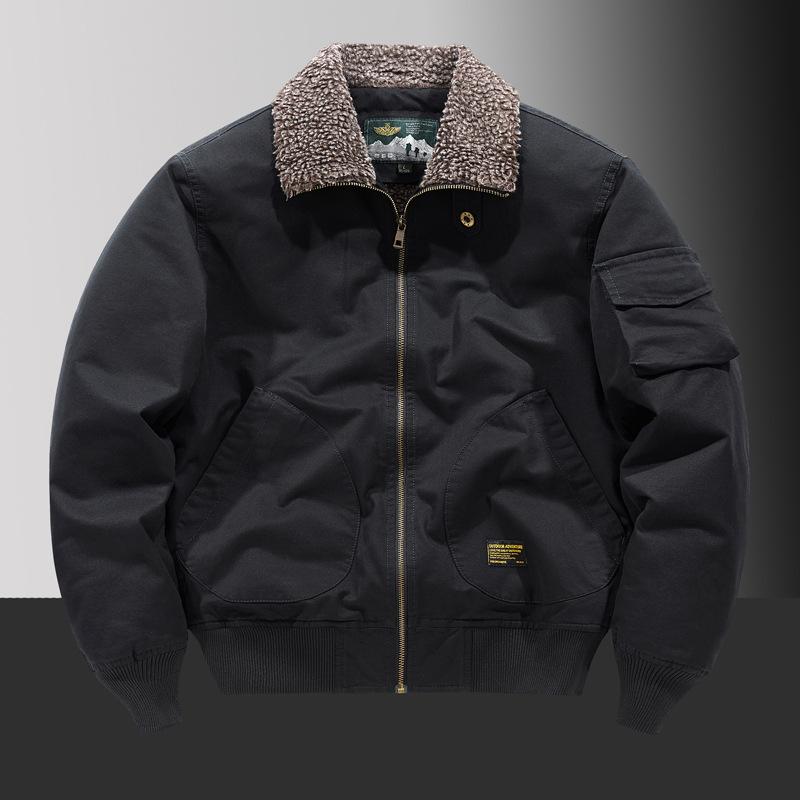 Winter Men's Lapel Pure Cotton American Casual Workwear Cotton Coat Lambswool Jacket Maillard Autumn and Winter Cotton Jacket