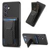For Samsung Galaxy S25+ Case with Card Holder Kickstand Fiber Pattern Leather Back Cover