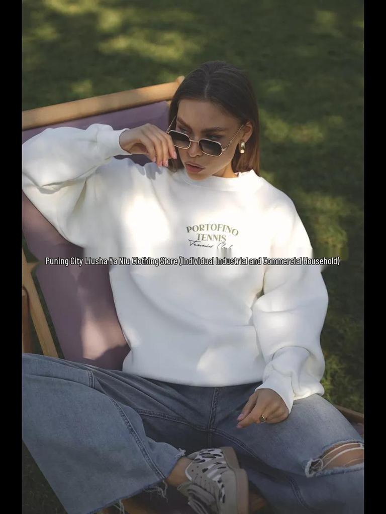 Hong Kong Style Trendy Letter Print Oversized Top for Women