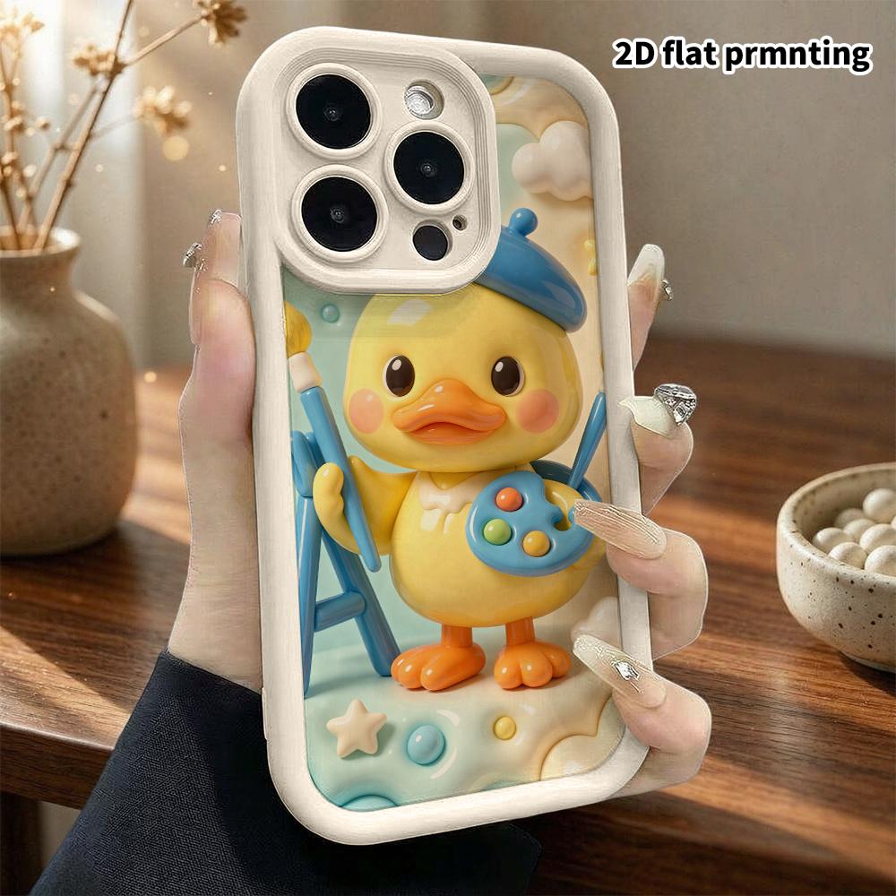 Phone case: 2D flat design, suitable for iPhone 18 17 16 15 14 13 Pro protective case, featuring little yellow duck by the artist, perfect Christmas a