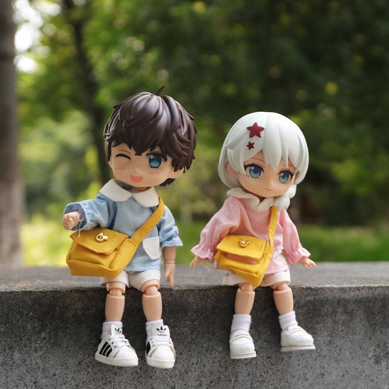 Light Blue Pink Ob11 Baby Clothes Shirt+Pant+Hat+Bag Rabbit Bear Kindergarten Suit Molly Baby Clothes GSC Body 12 BJD Accessory