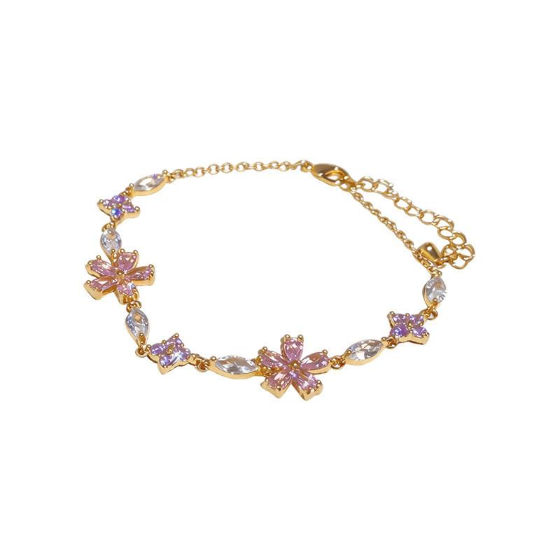Flower Zircon Pendant Bracelet For Women With Elegant Floral Design And Gold Finish