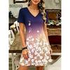 Plus Size Women's Dress Summer Beach Loose Casual A-Line Dress Vintage Boho Floral Printing Short Sleeve V-Neck Dress