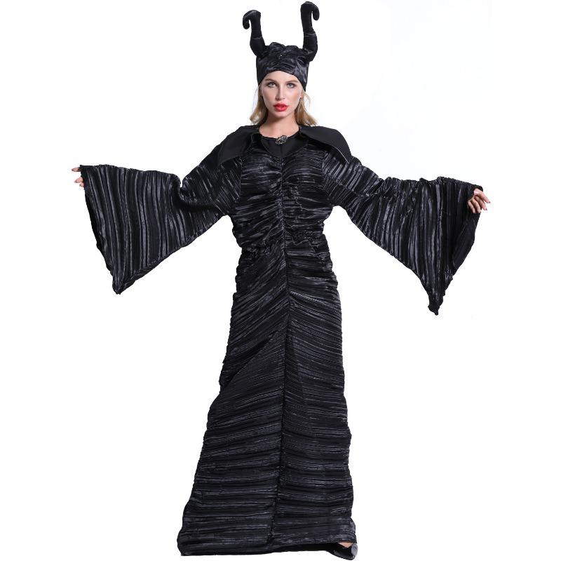 M-3XL Halloween Costume, Adult Demon Horn Witch Costume, Sleeping Spell Dark Wizard Costume