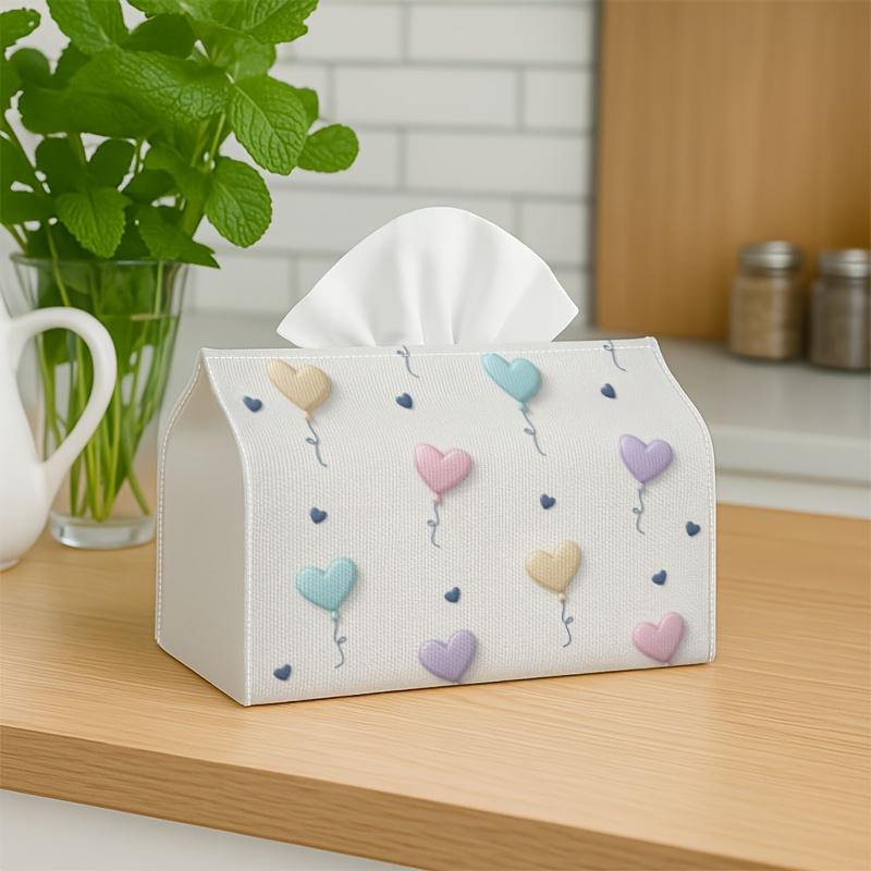 1pc Adorable Kawaii Design Tissue Box - Heart Balloon Tissue Paper Holder for Car, Office - Stylish Napkin Case, Rectangular Fit for Living Room, Desk