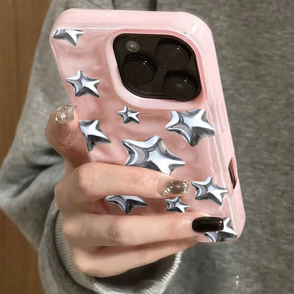 Stars Y2k Ins 3D Irregular Wrinkle Meteorite Phone Cases for IPhone 17 16 15 14 Plus 13 12 11 Air Pro Max Shockproof Glossy Soft