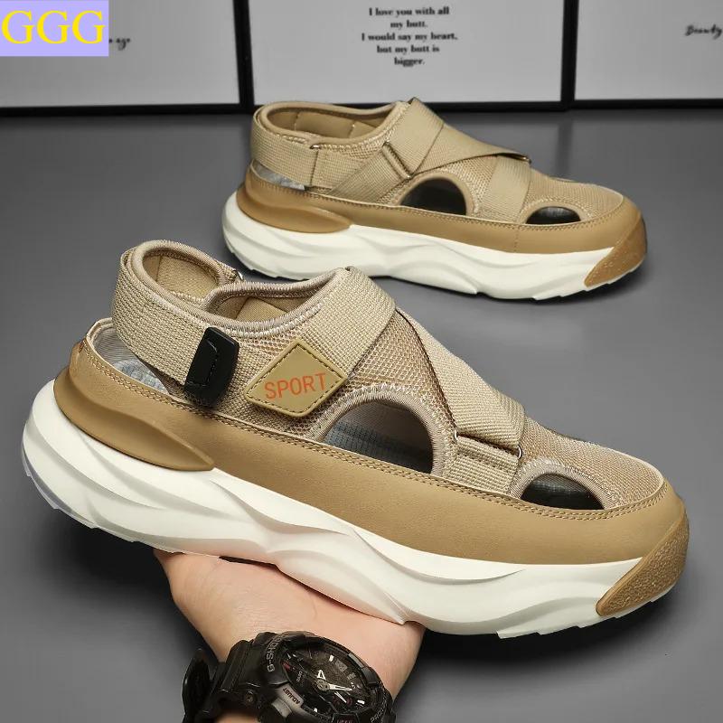 

Summer Men s Sandals Comfortable Height Platform Street Male Shoes Non-slip Thick Soled Sports Slides Light Outdoor Hiking Shoes 44 хакі