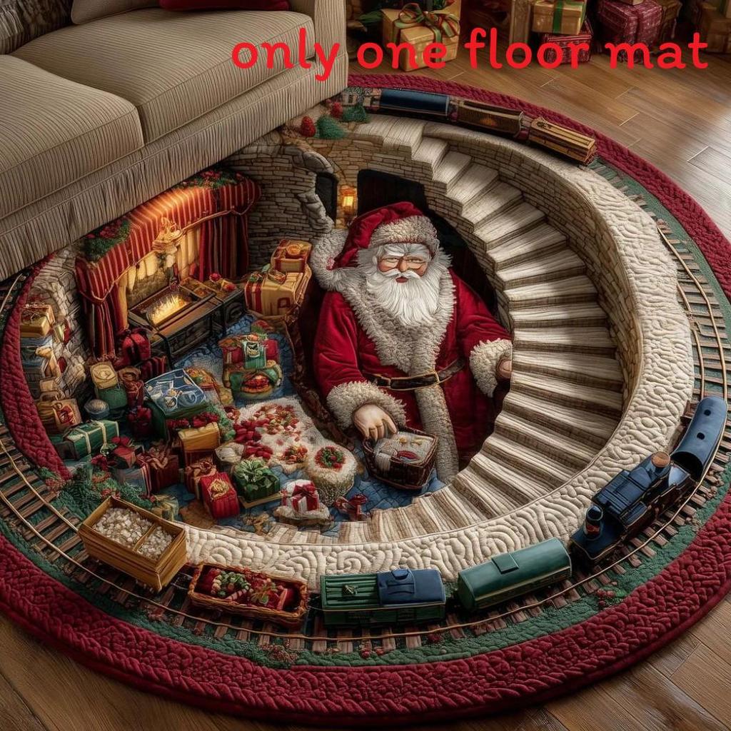 Christmas Cartoon Round Rug Waterresistant Carpet For Living Room Decor