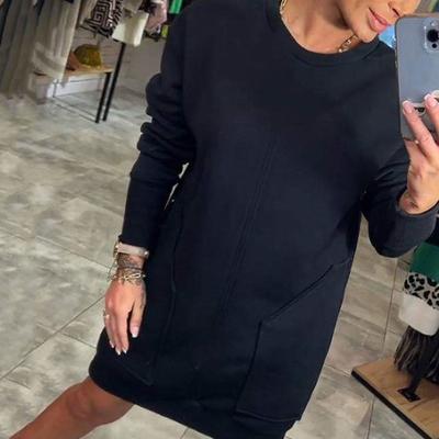 Robe Sweatshirt Femme Yousheng à Double Poche Col Rond Manches Longues Couleur Unie Coupe Ample Mini Robe Pull Vêtement Quotidien Robe Courte Décontractée