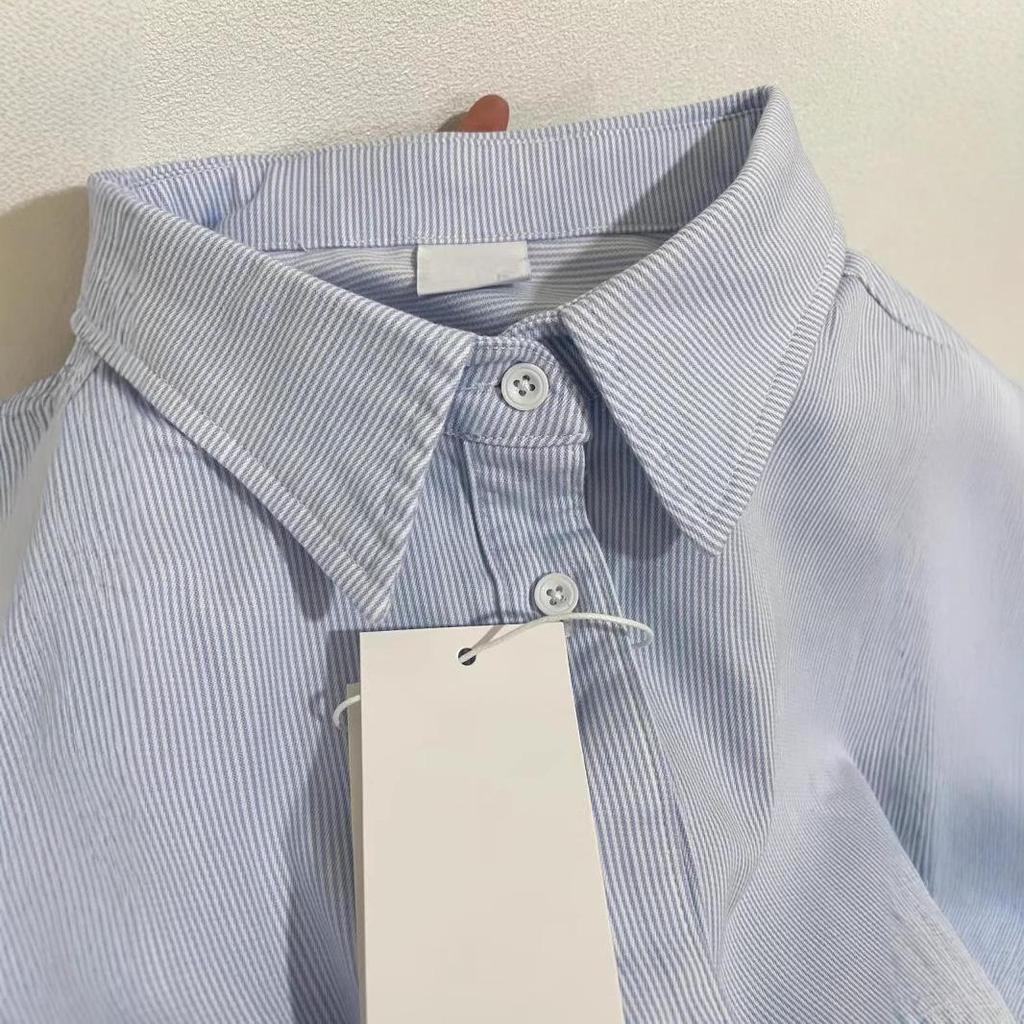 New Autumn Blue Striped Cotton Shirt Jacket - Unisex Hong Kong Style, Loose Casual Fit