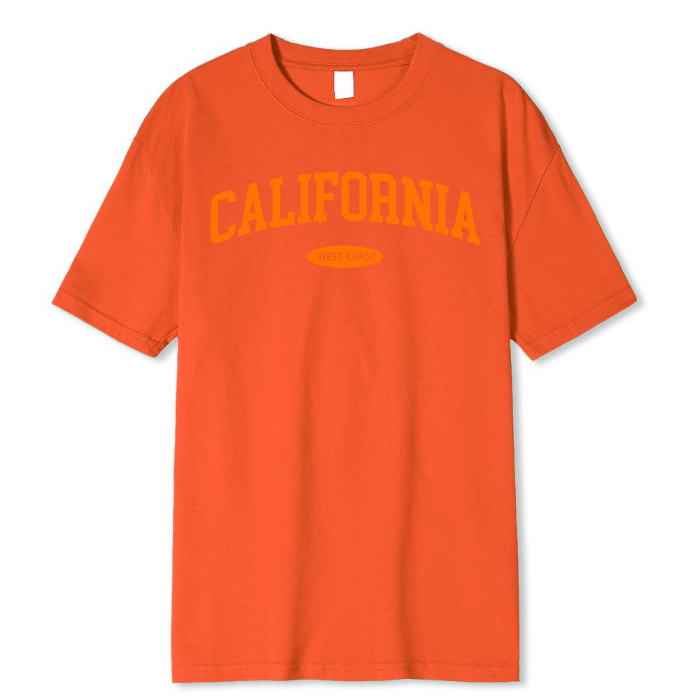 West Coast Of California Print Mens T-Shirt 100% Cotton Loose Tee Clothing Crewneck Menswears Summer Tops
