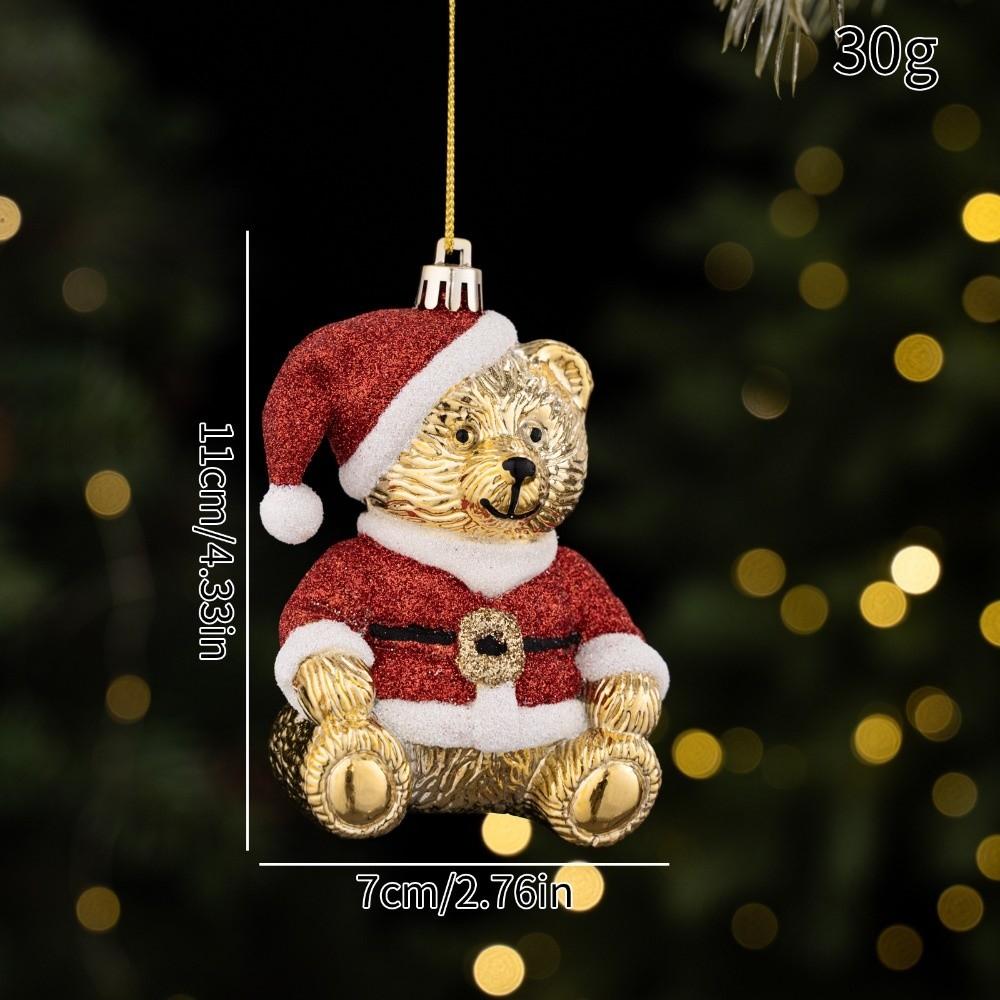 Electroplated Finish Christmas Bear Ornament Glitter Coated Xmas Tree Charm Window Display