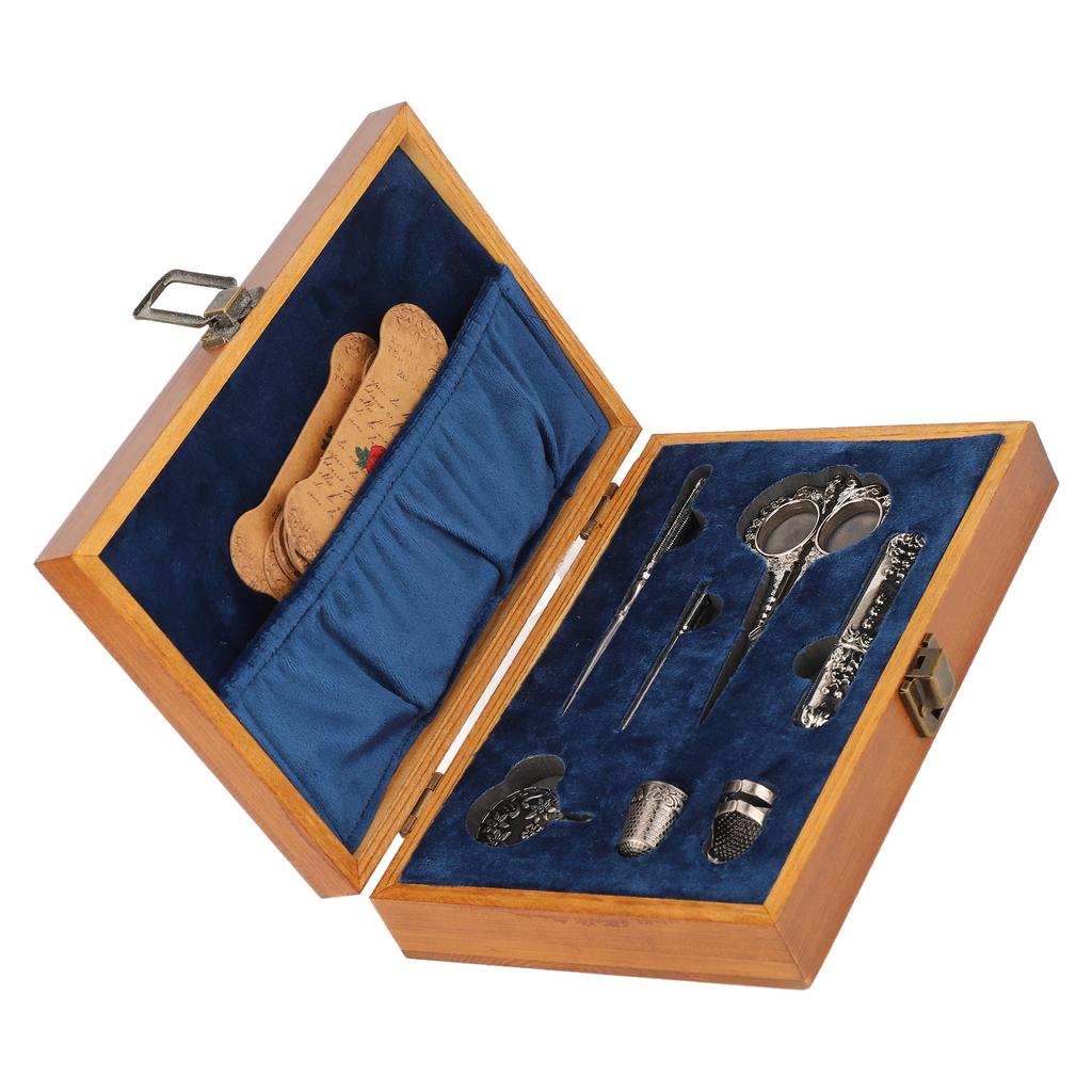 Vintage Embroidery Scissors Set Wooden Stainless Steel Sewing Box Scissors Kit Multifunctional Sewing Embroidery Tools