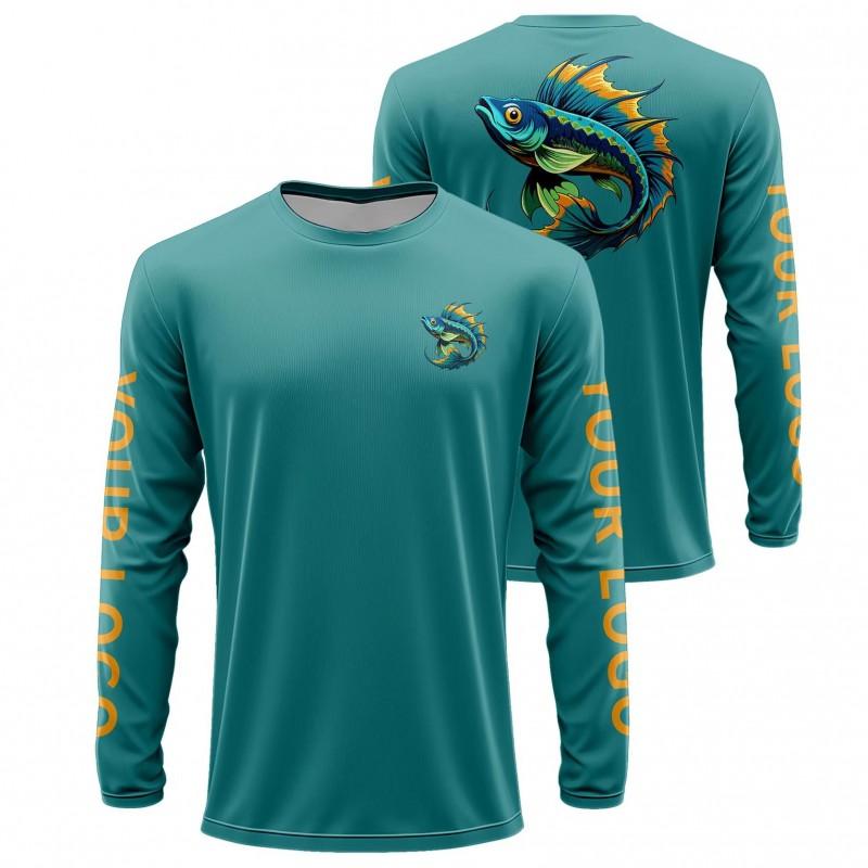 Mens Quick-Dry Fishing Shirt With Print UV Protection Breathable Long Sleeve Outdoor Sports