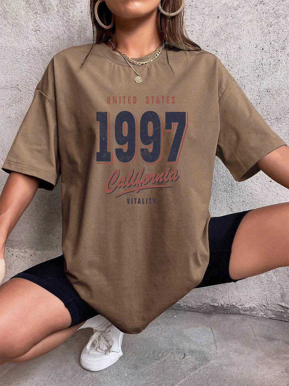 United States California 1997 Letter Prints TShirts Womens Summer Cotton Short Sleeve ONeck Soft Loose Tops Casual Clothes S