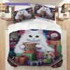 Weißes Katzenmuster Bettwäsche Steppdecke Set Deckenbezug Kissenbezug Heimdekoration Geburtstagsgeschenk (1 Bettbezug + 2 Kissenbezüge, ohne Füllung)