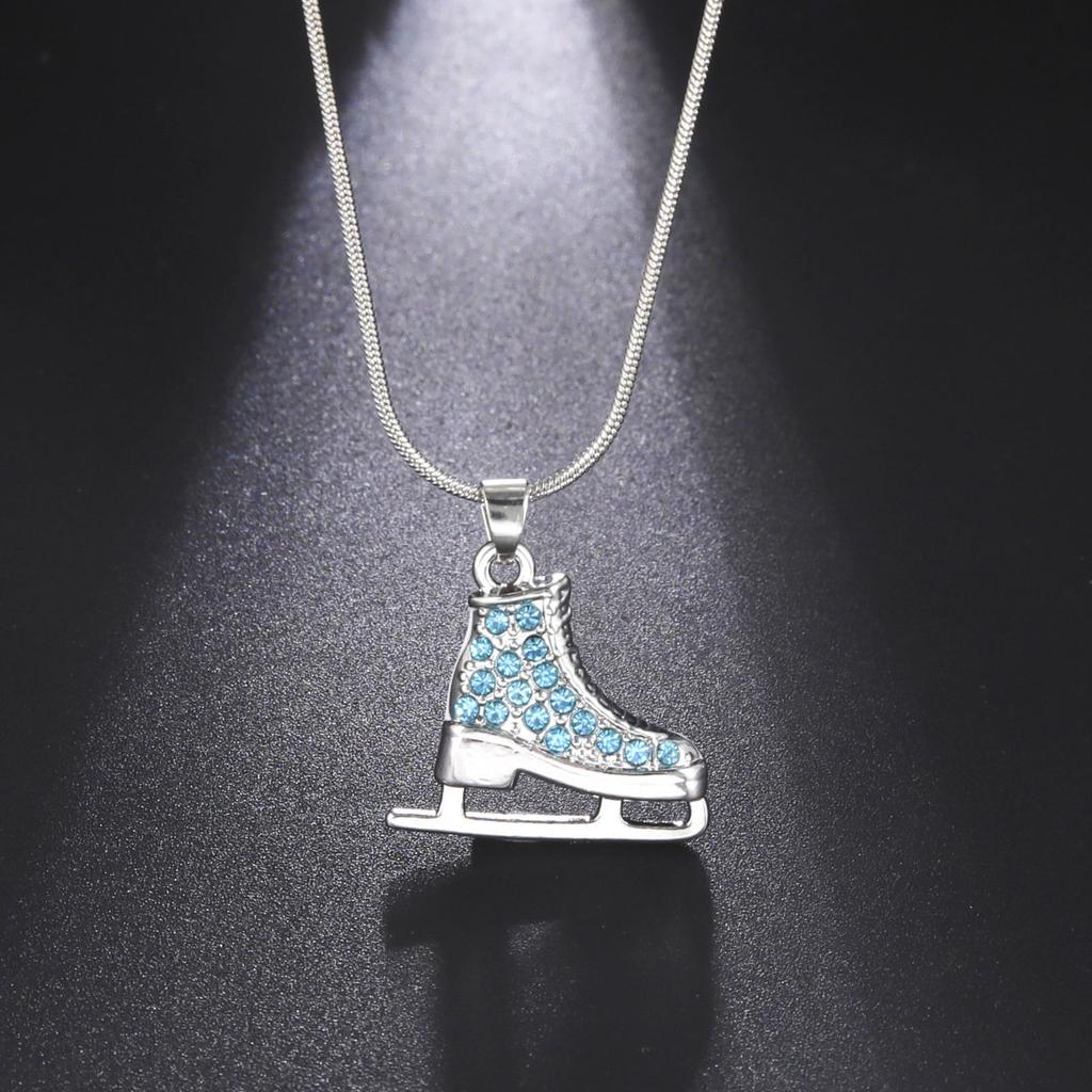Dreamtimes Zircon 3D Ice Skate Shoe Necklace White Enamel Luxury Blue Pink Crystal Pendant Gift For Man Women Girl Chain Jewelry