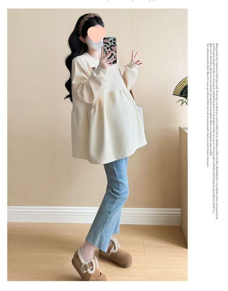 2025 Koreanischer Stil Lockerer Rundhals Fleece Umstandspullover für Herbst/Winter