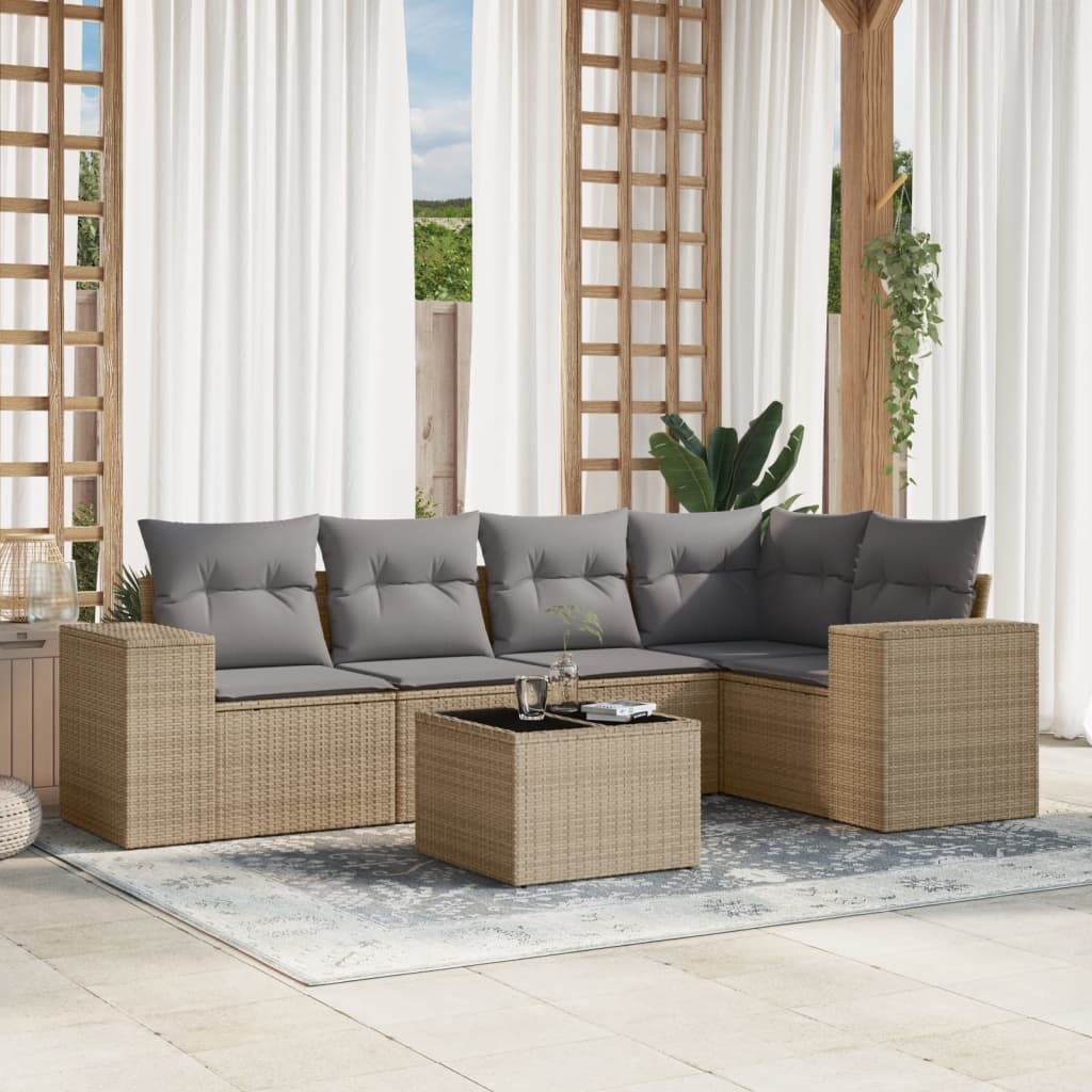 Vidaxl 6-Cz. Set di Mobili da Giardino con Cuscini, Beige, Polyrattan