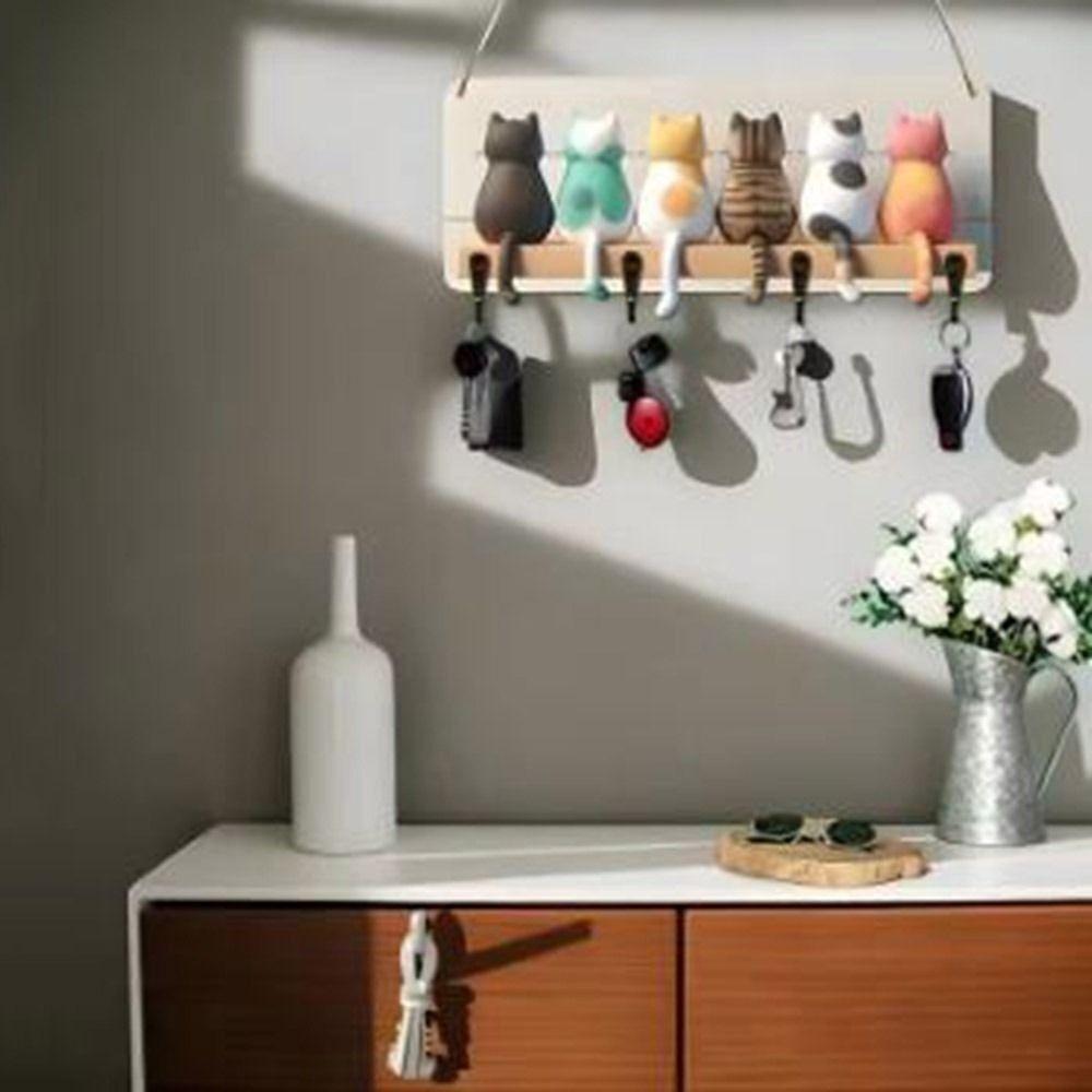 Organisateur de Clés Chats en Métal Crochet à Clés Chat en Bois Silhouette de Chat Crochet à Clés Chat Mignon Décoration à Suspendre