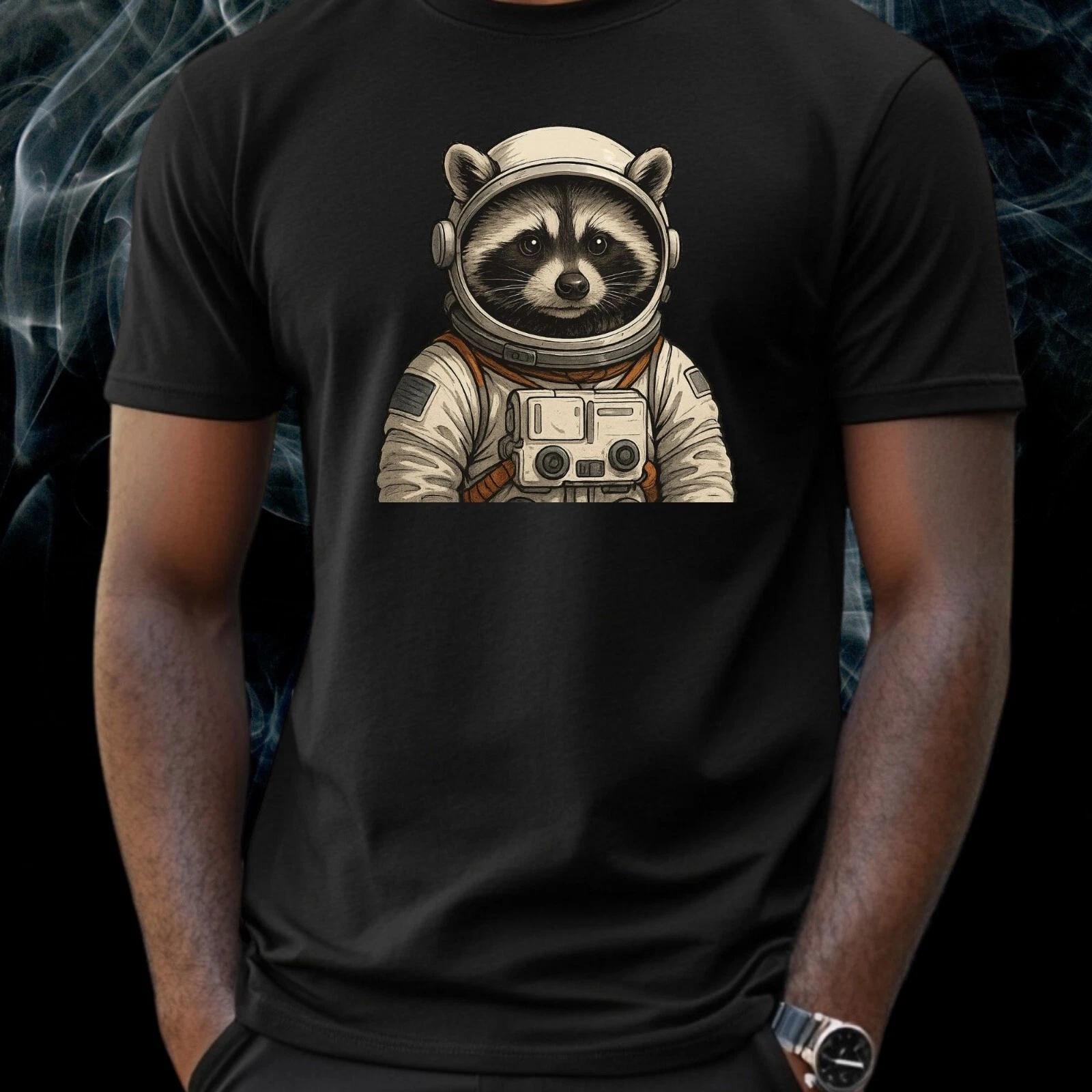 T-Shirt Herren Waschbär Astronaut Motiv Baumwolle Größe S bis 5XL XL