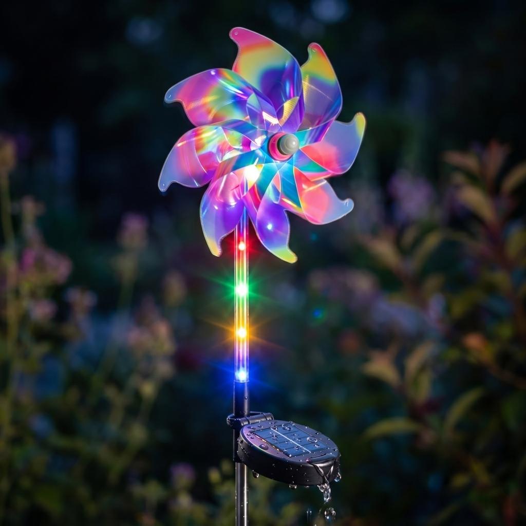 Solar Powered Windmill Garden Light Outdoor Waterproof Lawn Stake Light with LED for Yard Pathway Landscape Decoration