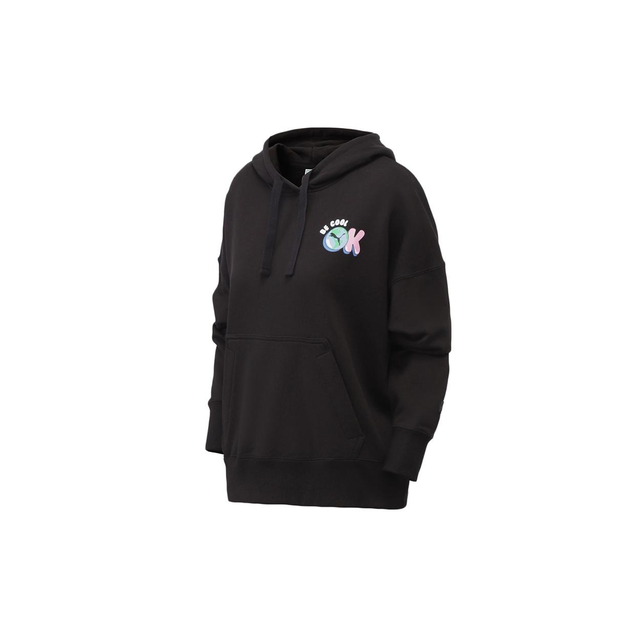 (WMNS) PUMA Downtown Graphic Hoodie Black Blue Pink Women s 531437-01 M