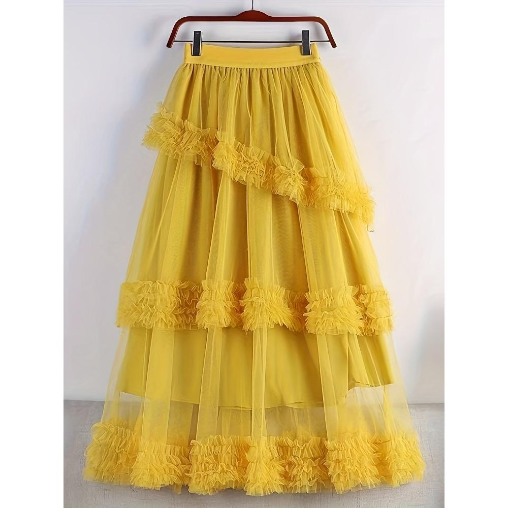Женская длинная юбка из сетки Cake с большой юбкой А-силуэта и юбкой-полусолнце S жёлтый