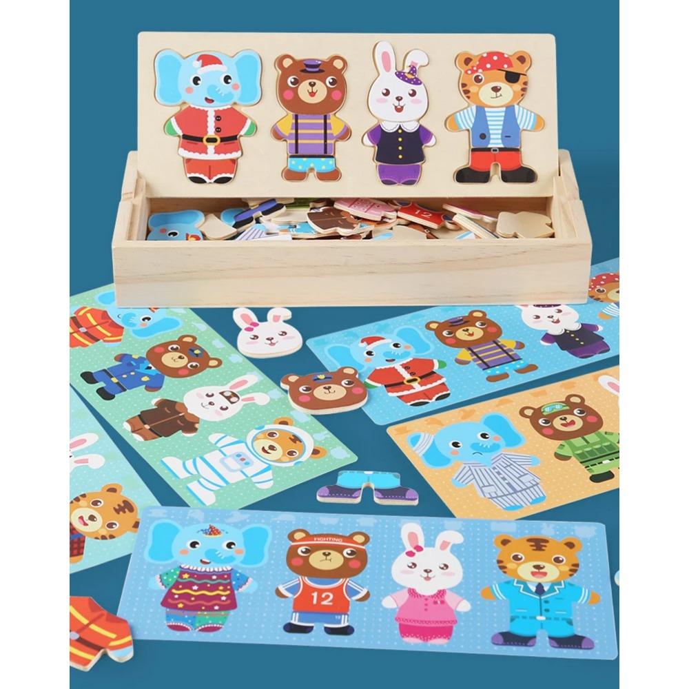 Elephant Bear Change Clothes Children's Early Education Wooden Jigsaw Puzzle Dressing Game Baby Puzzle Toys for Children Gift