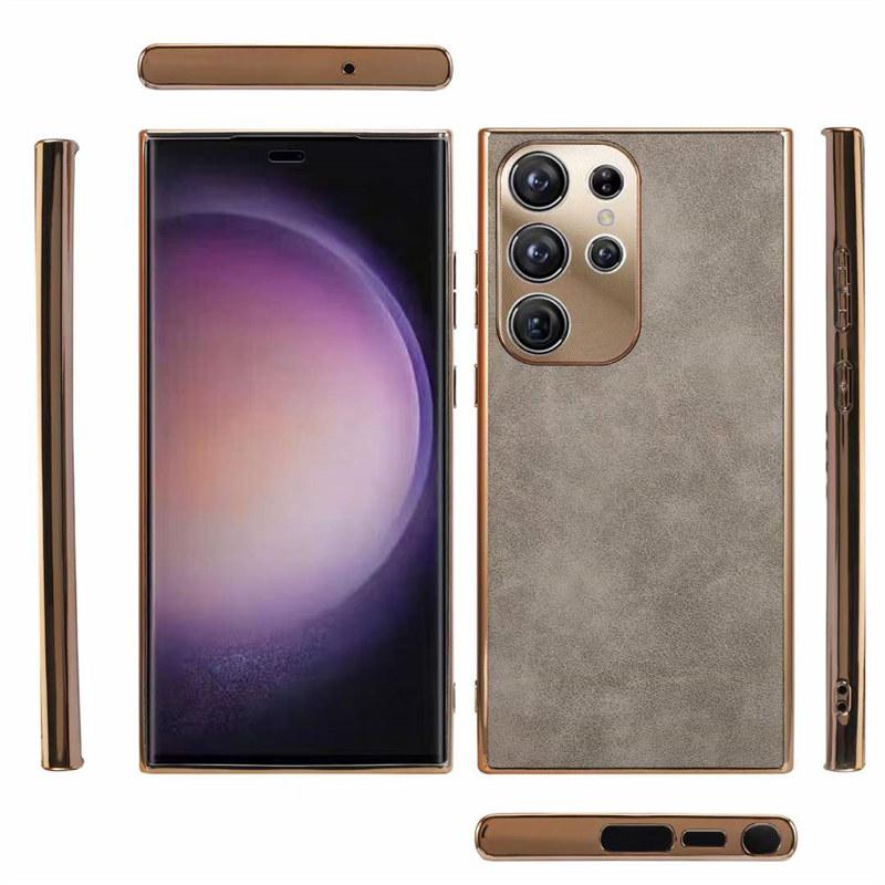 Kožené pouzdro na telefon Iphone 13 12 14 15 Pro Max galvanicky pokovený rám Jehněčí kryt telefonu pro Huawei Mate 40 50 60 Pro Samsung S22 23 24 Ultra Plus